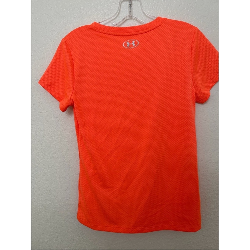 Under Armour HeatGear V-Neck Shirt Womens XS Neon Orange Excellent Mesh Workout - Picture 5 of 5